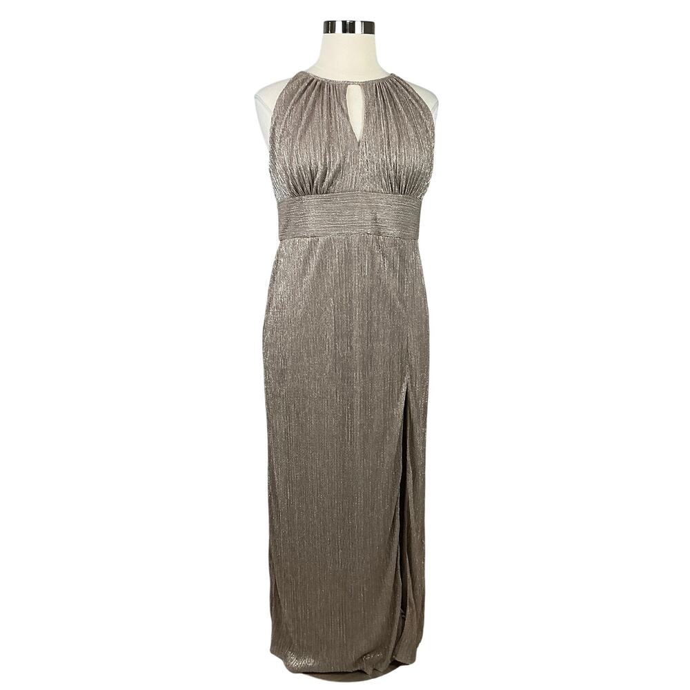 R&M Richards Metallic Halter Long Column Evening Gown Gold Size 18 Dress - Picture 2 of 12